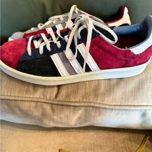 Adidas Red, Blue, and Gray Suede Sneakers